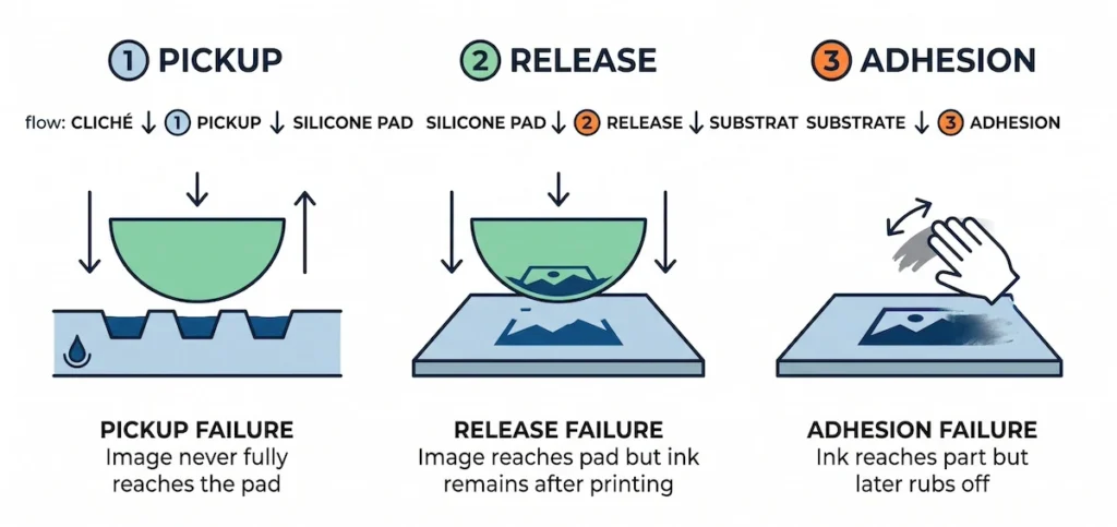 Pad Printing Pickup, Release and Adhesion Diagnosis