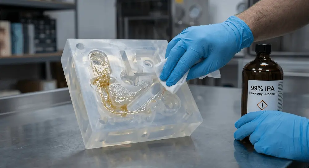 Removing Sticky Uncured Resin Residue with 99 IPA