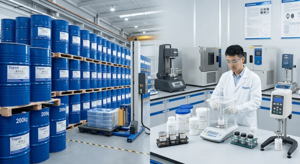 Topsil RTV-2 silicone potting compound manufacturer factory lab