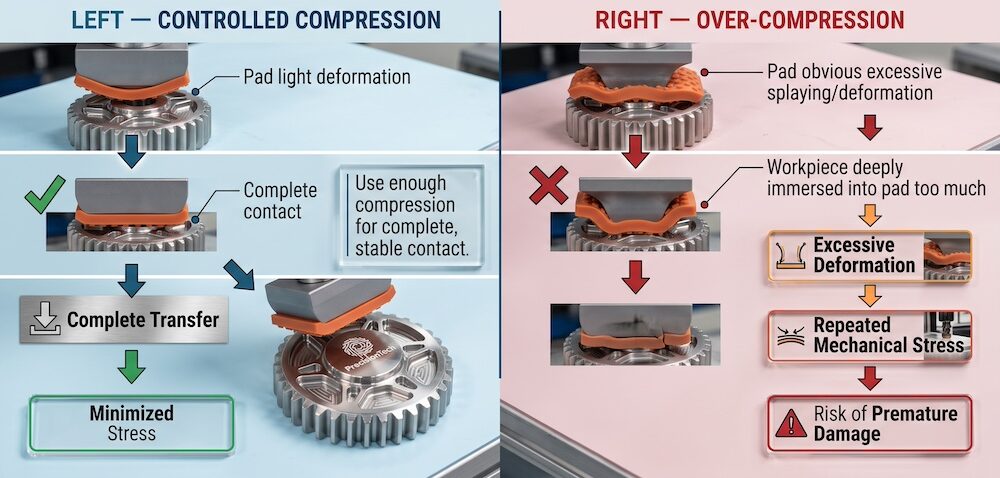 correct compression versus over compression of silicone pad printing