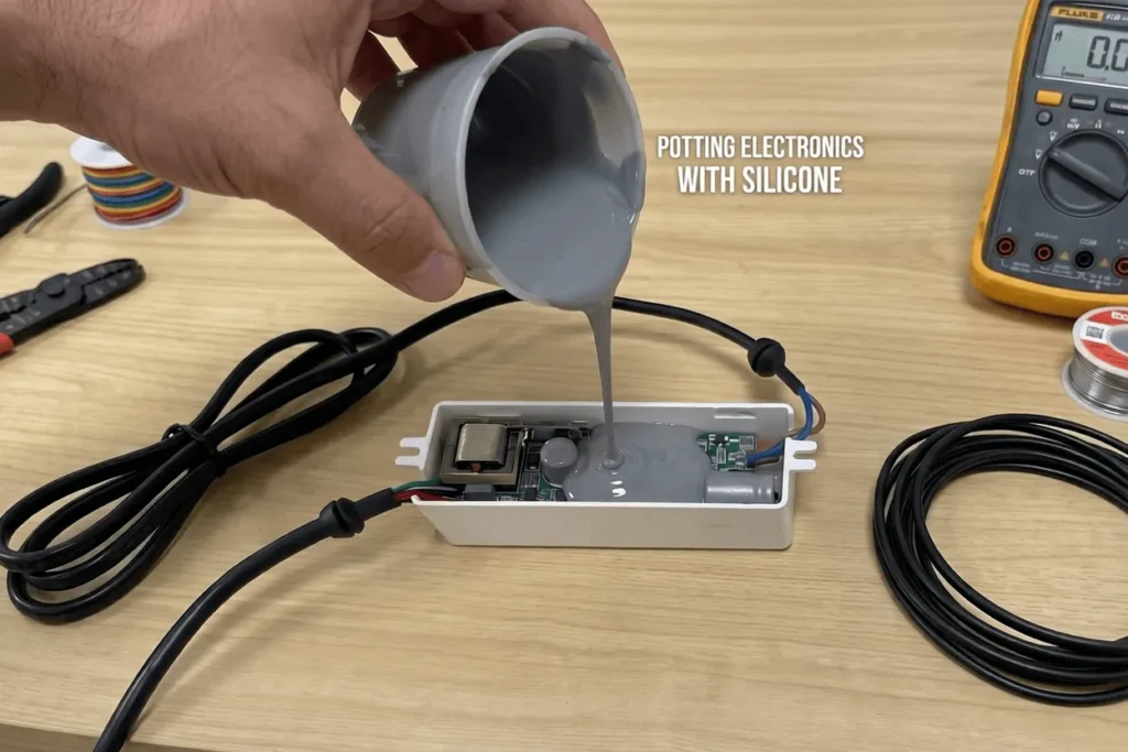 how to pot electronics with silicone