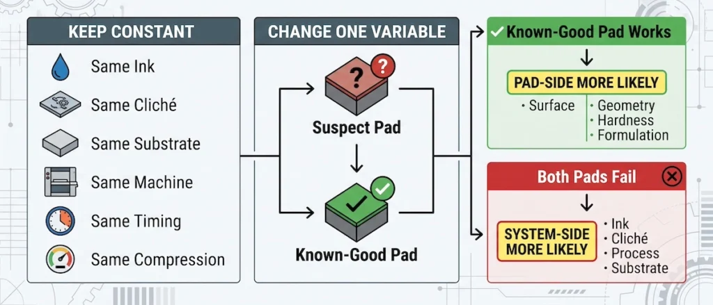 known good pad comparison test for pad printing troubleshooting