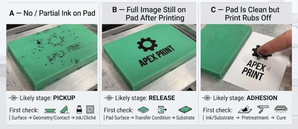 pad printing pickup failure versus ink release failure