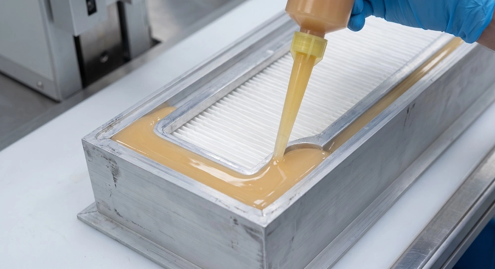 Silicone Gel Dispensing into a HEPA Filter Channel